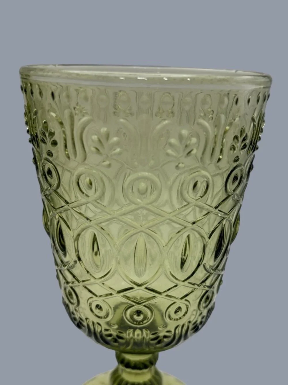 Vintage Olive Green Embossed Goblets – Retro Pressed Glass Wine Glasses